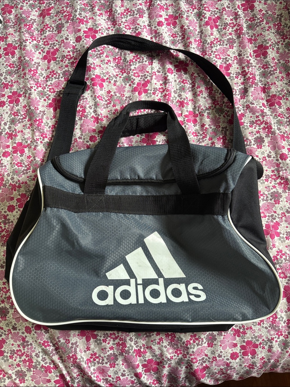 adidas Gray and Black Duffel Bag with White Logo
